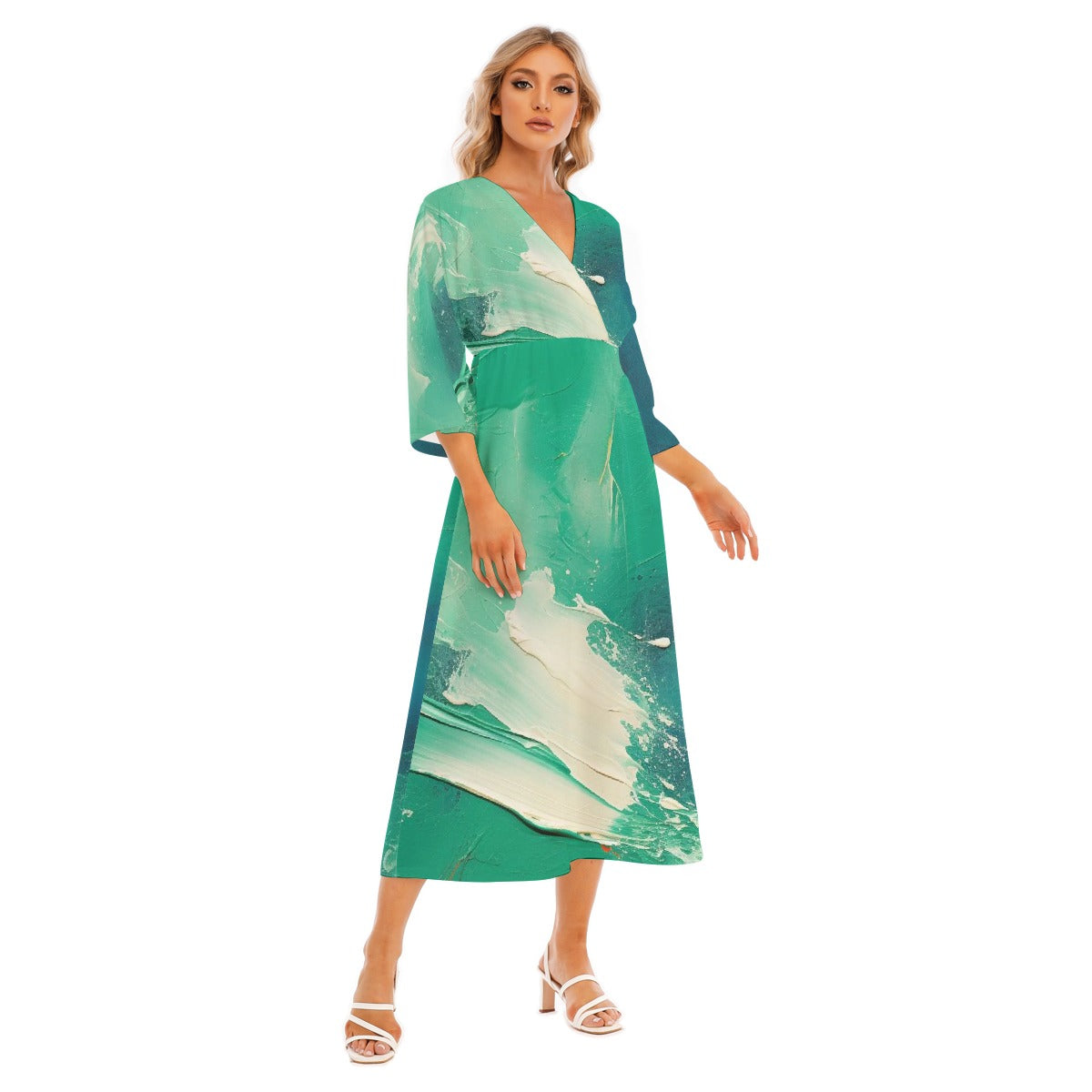 All-Over Print Women's Mid-Sleeve Long Dress
