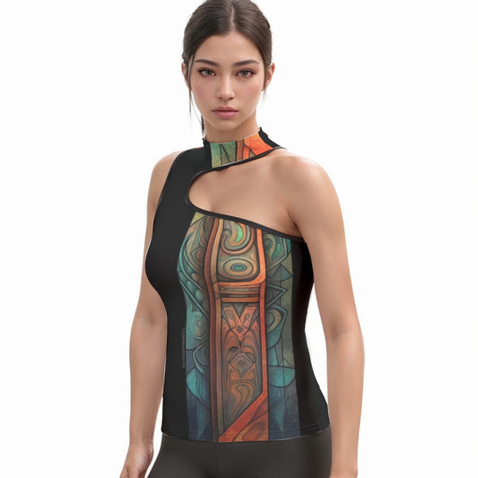 All-Over Print Women's Halter Sleeveless Asymmetrical Tank Top