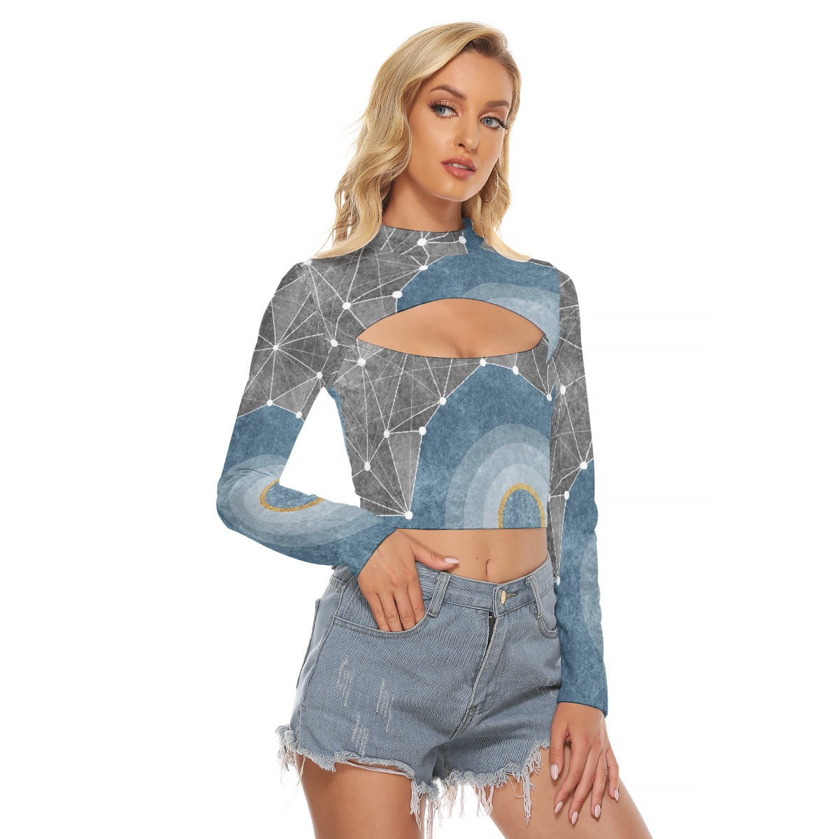 All-Over Print Women's Hollow Chest Keyhole Tight Crop Top