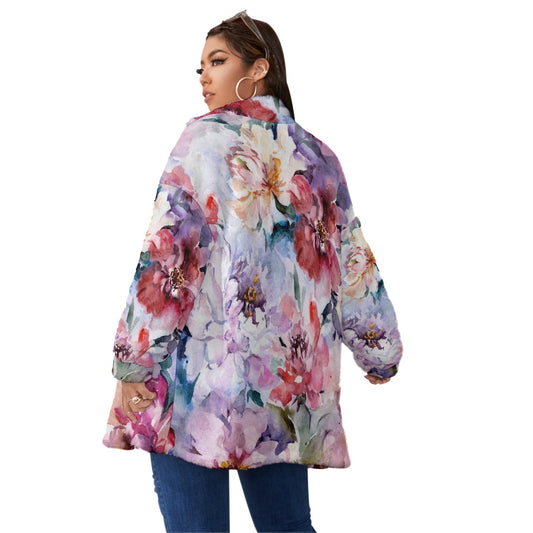 All-Over Print Unisex Borg Fleece Stand-up Collar Coat With Zipper Closure(Plus Size)