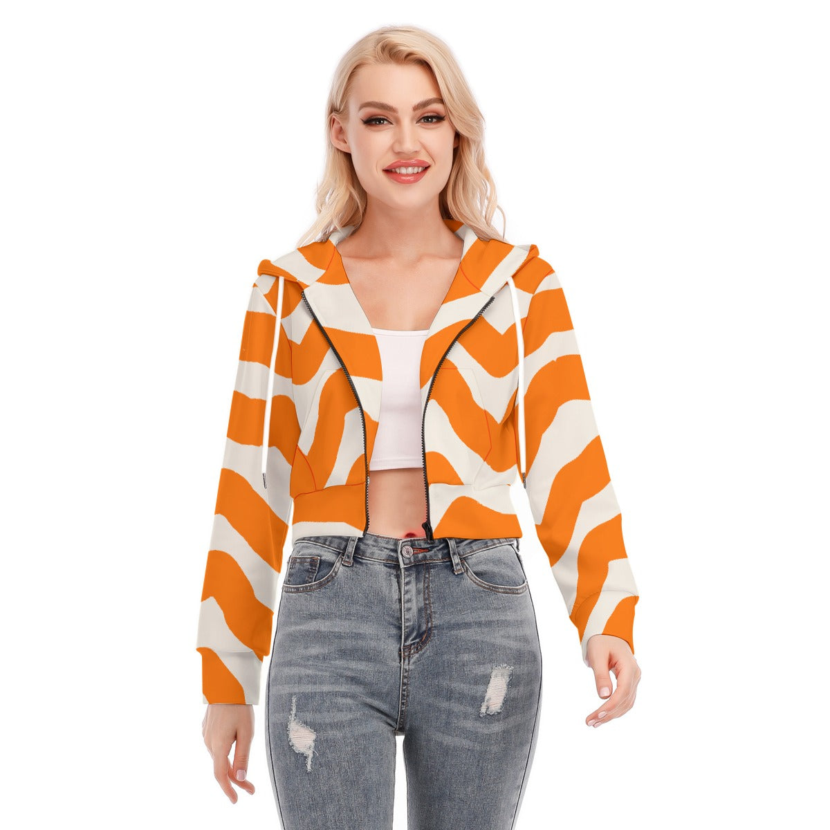 All-Over Print Women's Crop Top Hoodie With Zipper Closure