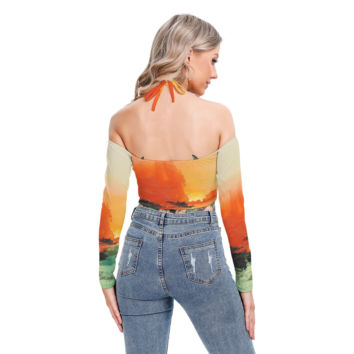 All-Over Print Women's Halter Lace-up Top