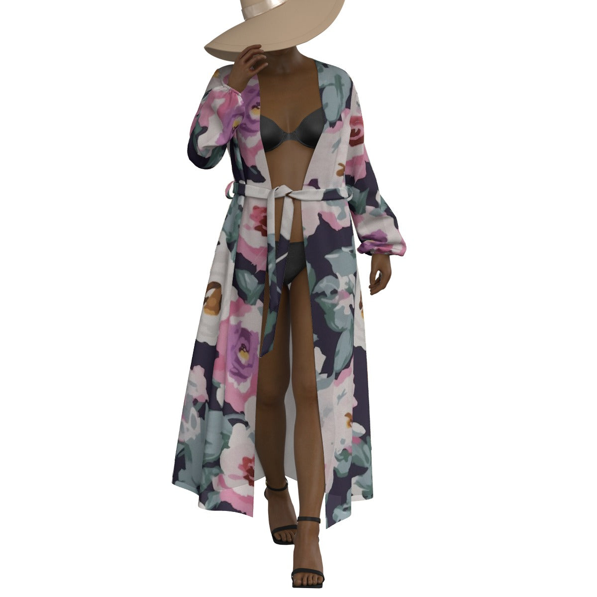 All-Over Print Women's Lace-up Chiffon Robe