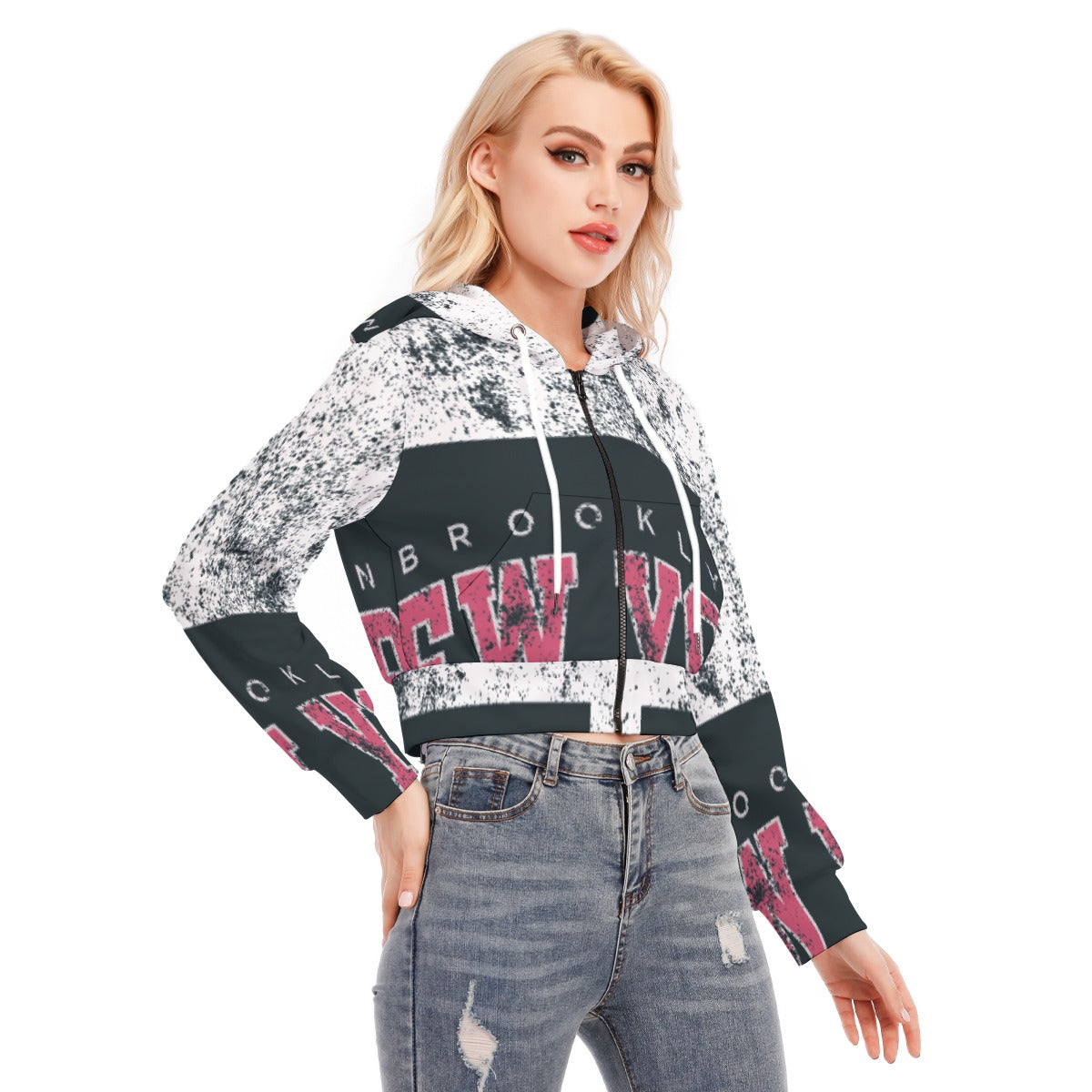 All-Over Print Women's Crop Top Hoodie With Zipper Closure