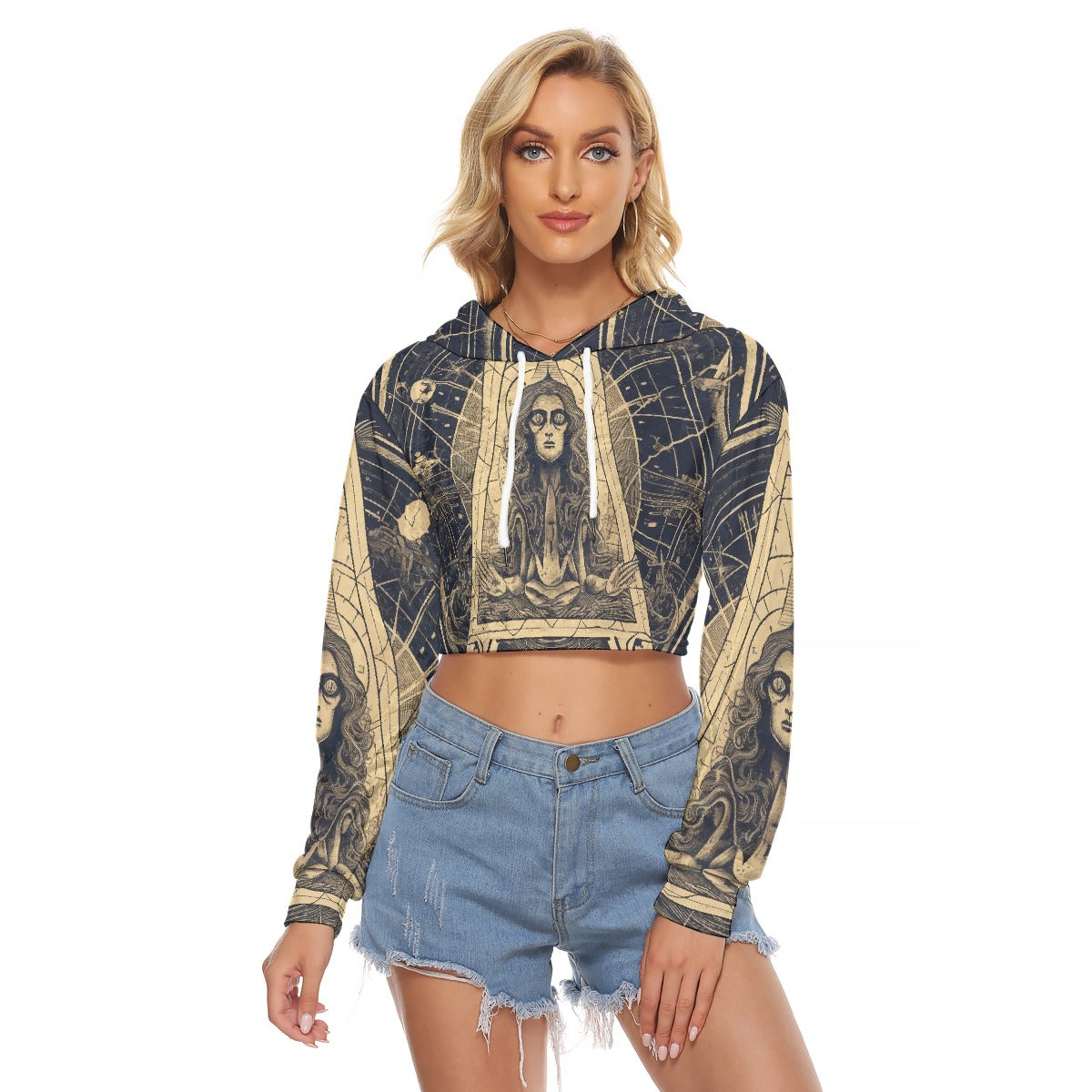 All-Over Print Women's Crop Top Hoodie|Velvet