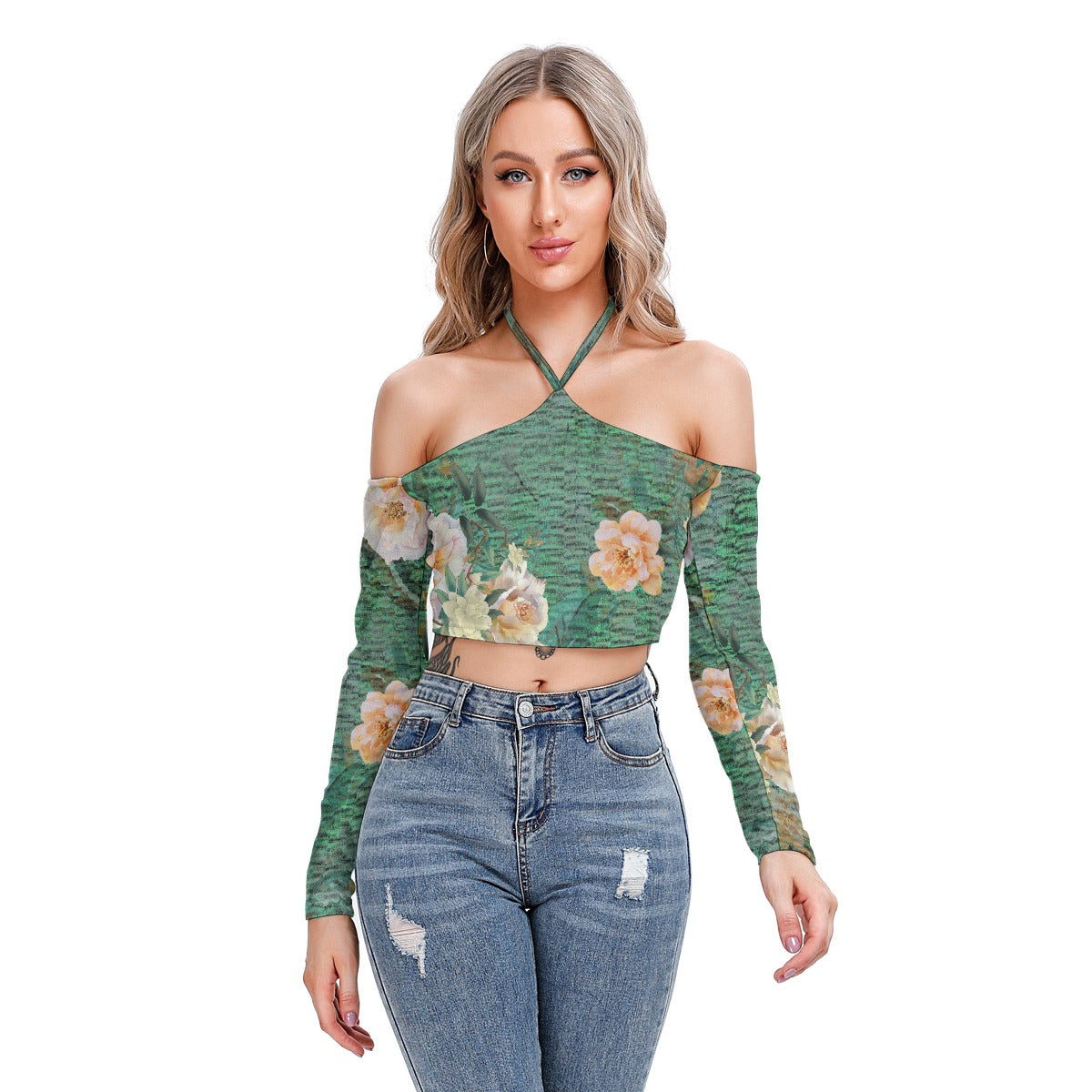 All-Over Print Women's Halter Lace-up Top