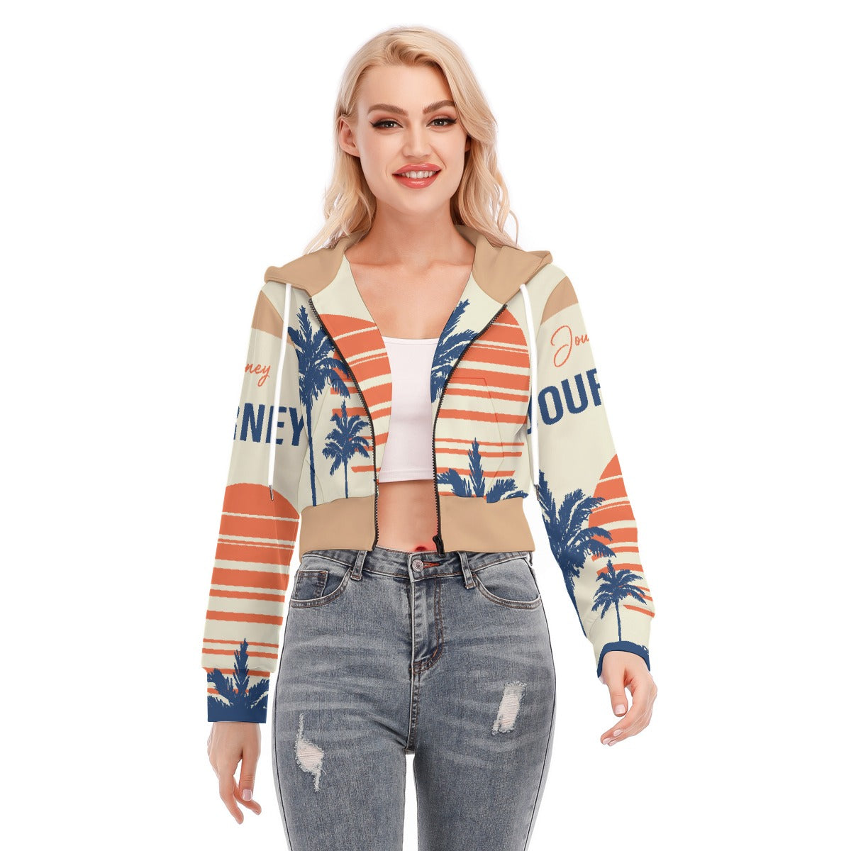 All-Over Print Women's Crop Top Hoodie With Zipper Closure