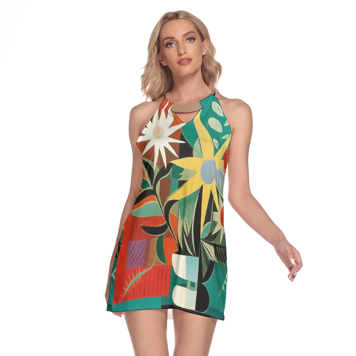 All-Over Print Women's Round Neck Above Knee Dress