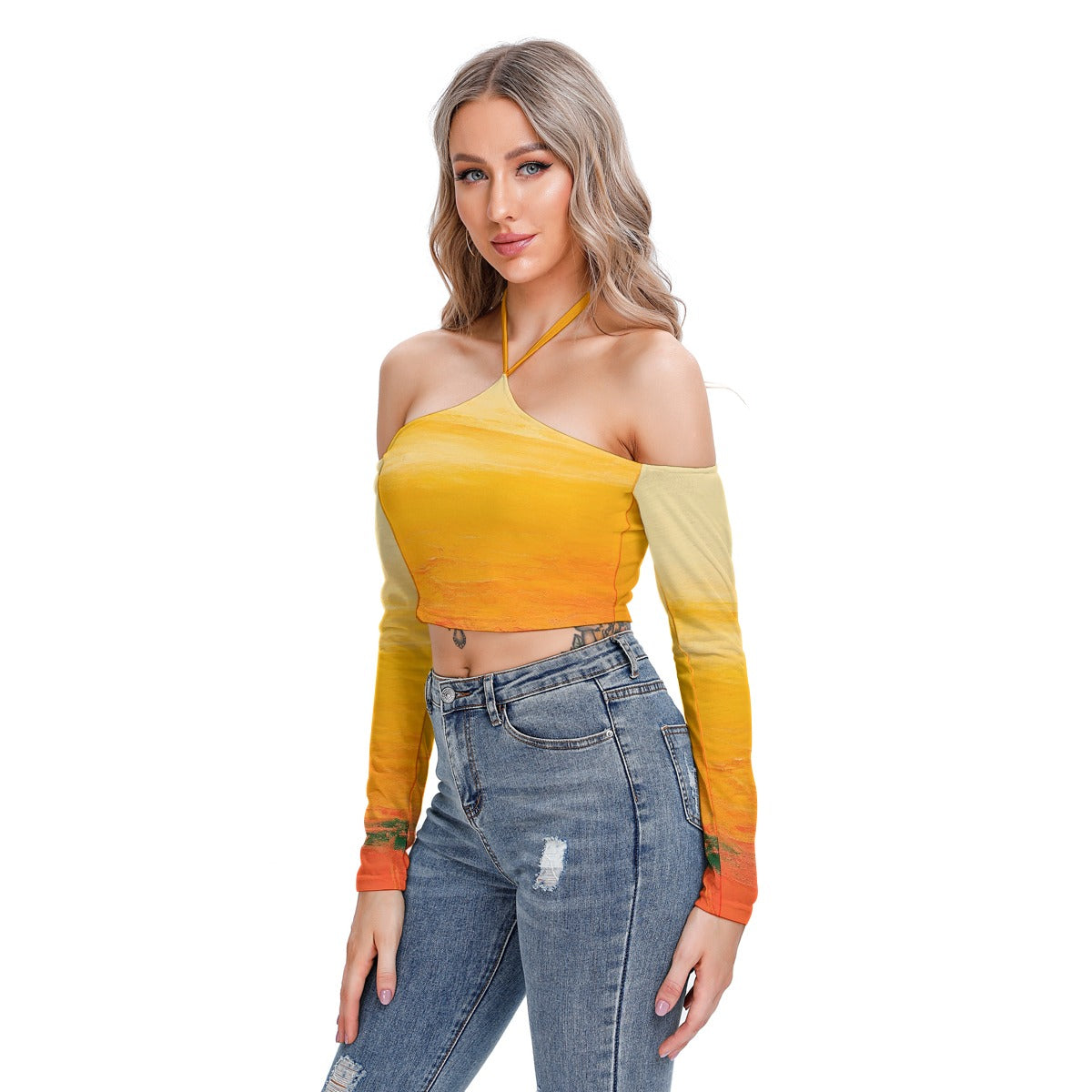 All-Over Print Women's Halter Lace-up Top