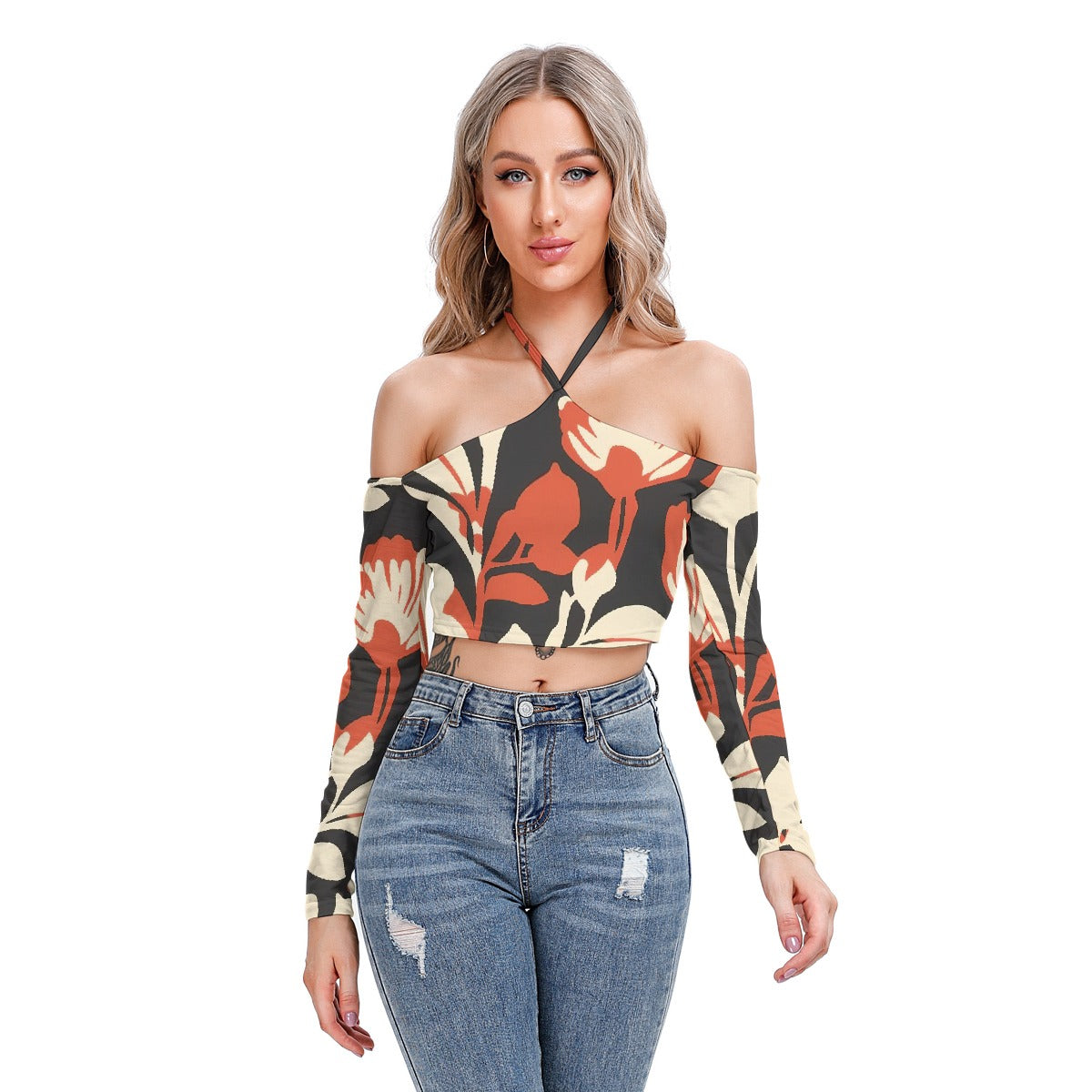 All-Over Print Women's Halter Lace-up Top