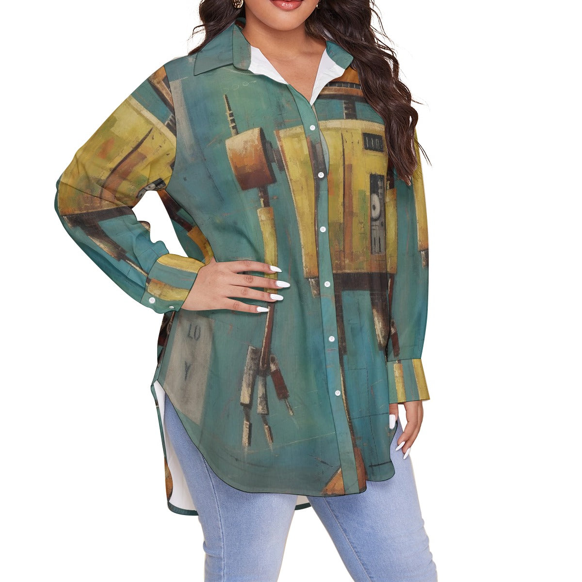 All-Over Print Women's Shirt With Long Sleeve(Plus Size)