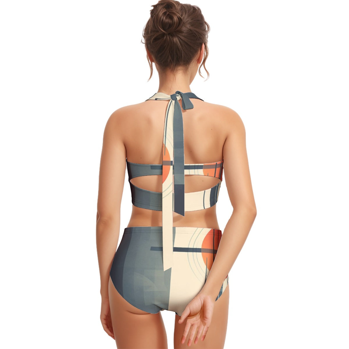 All-Over Print Women's Swimsuit Set With Halter