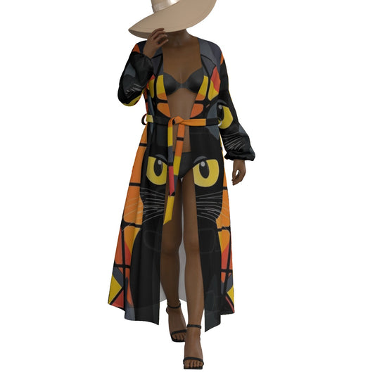 All-Over Print Women's Lace-up Chiffon Robe