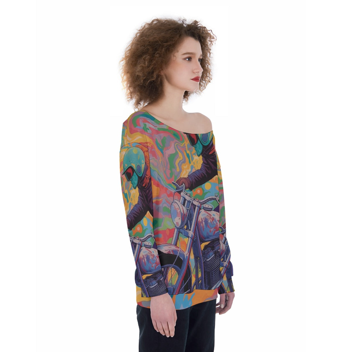 All-Over Print Oversized Women's Off-Shoulder Sweatshirt