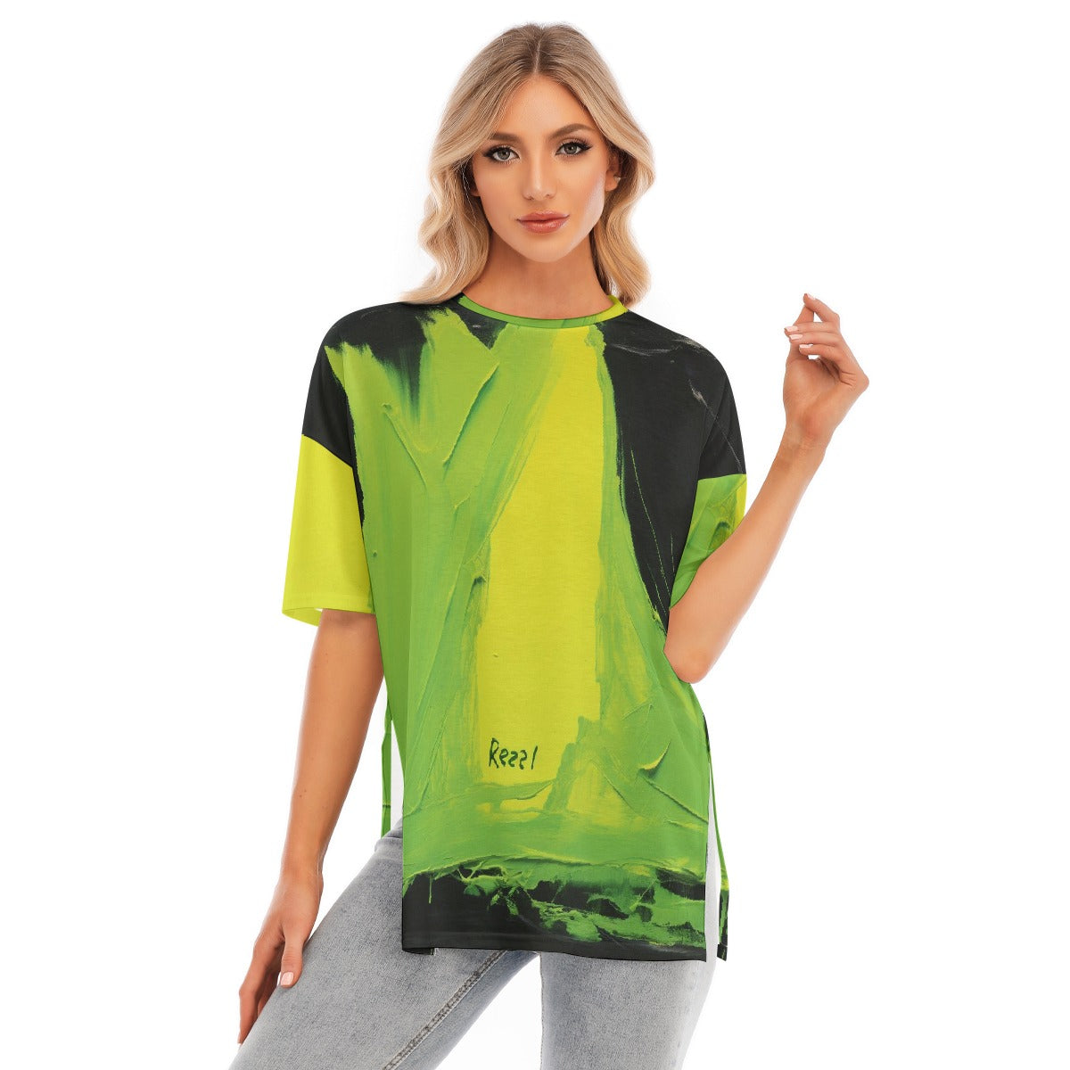 All-Over Print Women's Short Sleeves T-shirt With Hem Split