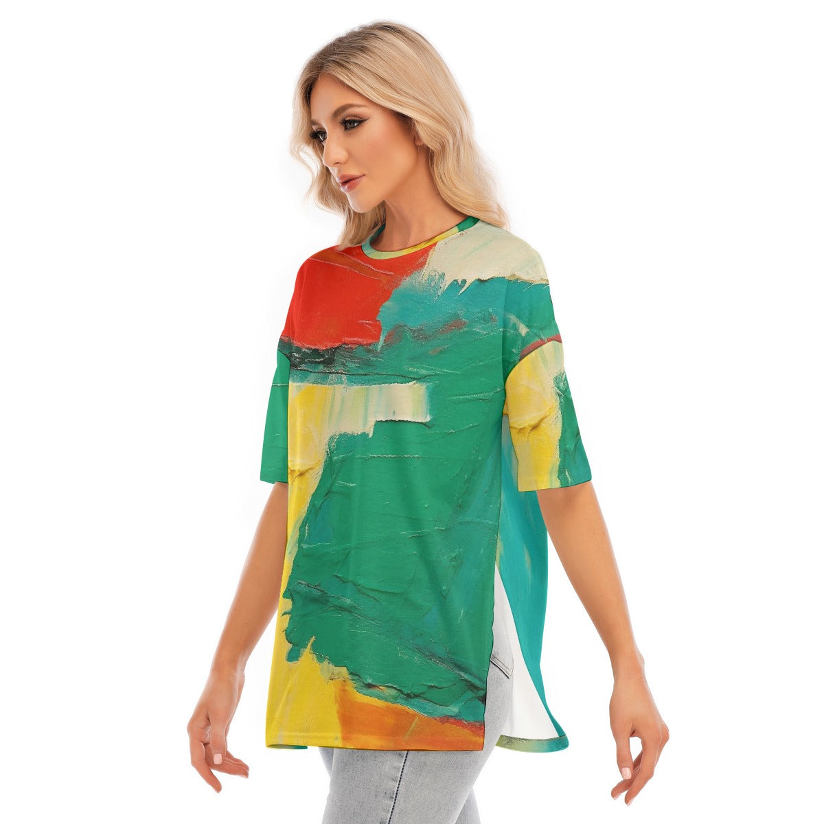 All-Over Print Women's Short Sleeves T-shirt With Hem Split