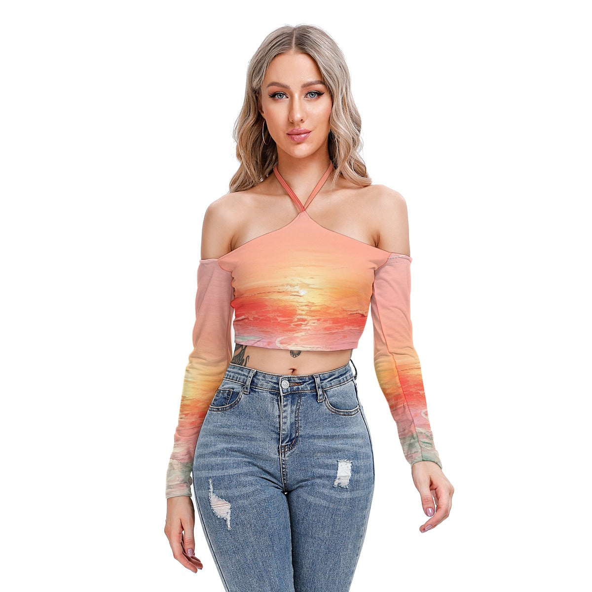 All-Over Print Women's Halter Lace-up Top