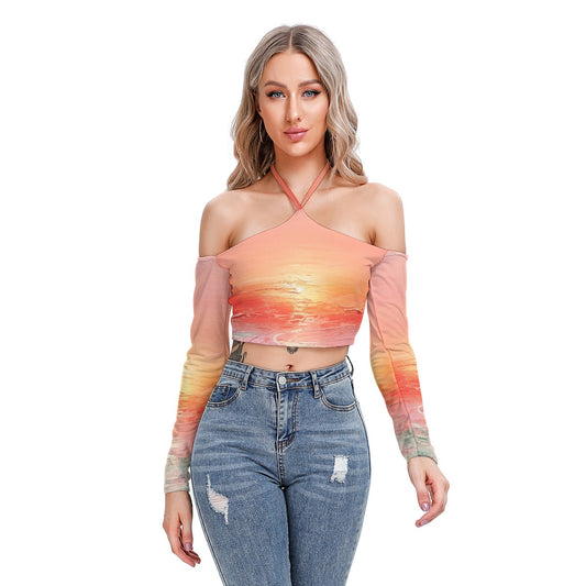 All-Over Print Women's Halter Lace-up Top
