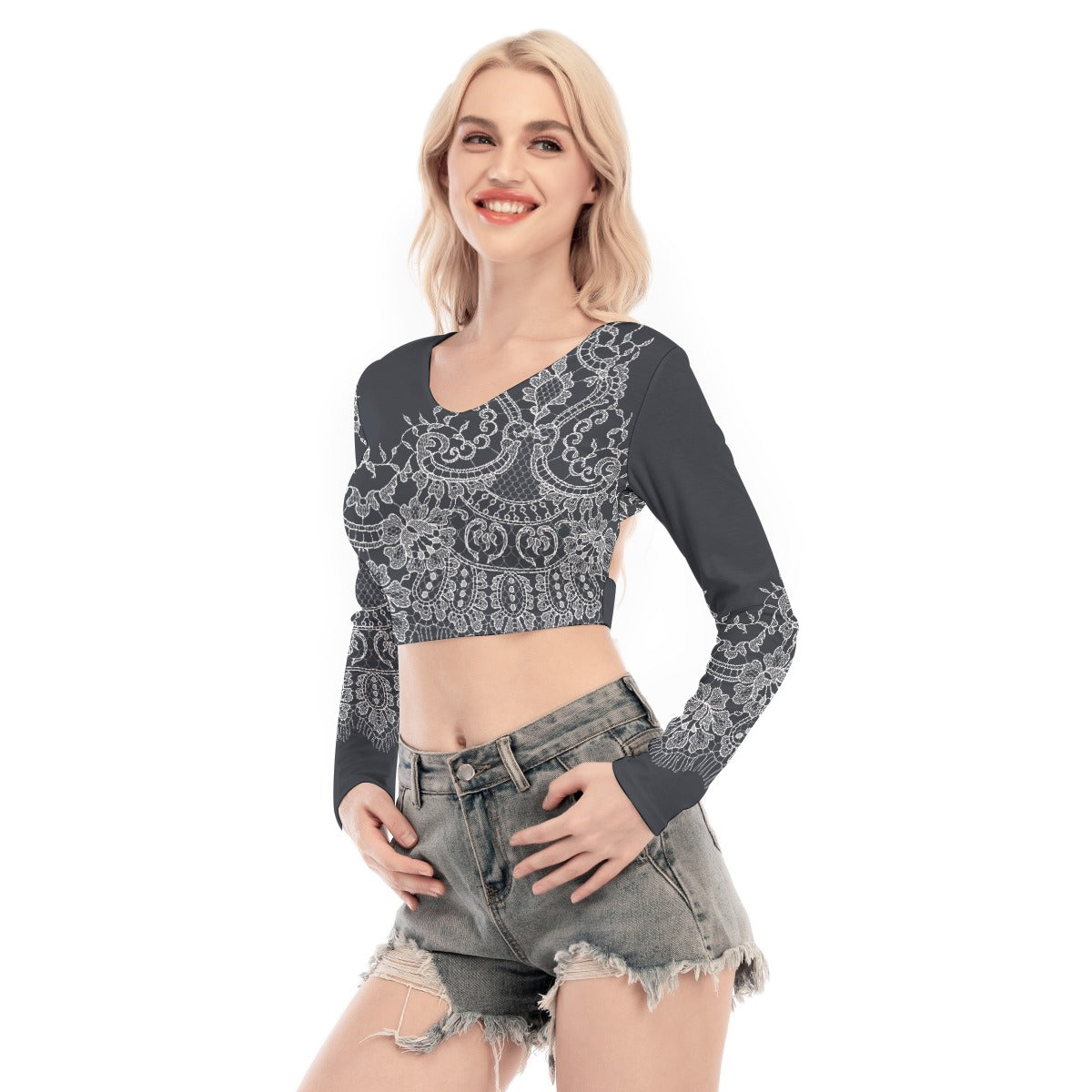 All-Over Print Women's Back Hollow T-shirt With Strap