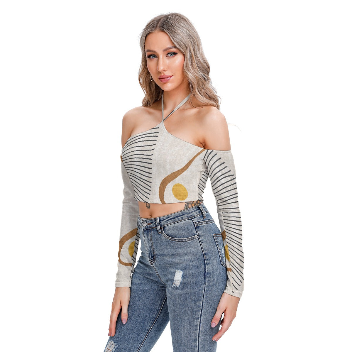 All-Over Print Women's Halter Lace-up Top