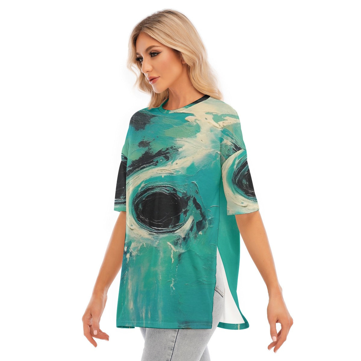 All-Over Print Women's Short Sleeves T-shirt With Hem Split