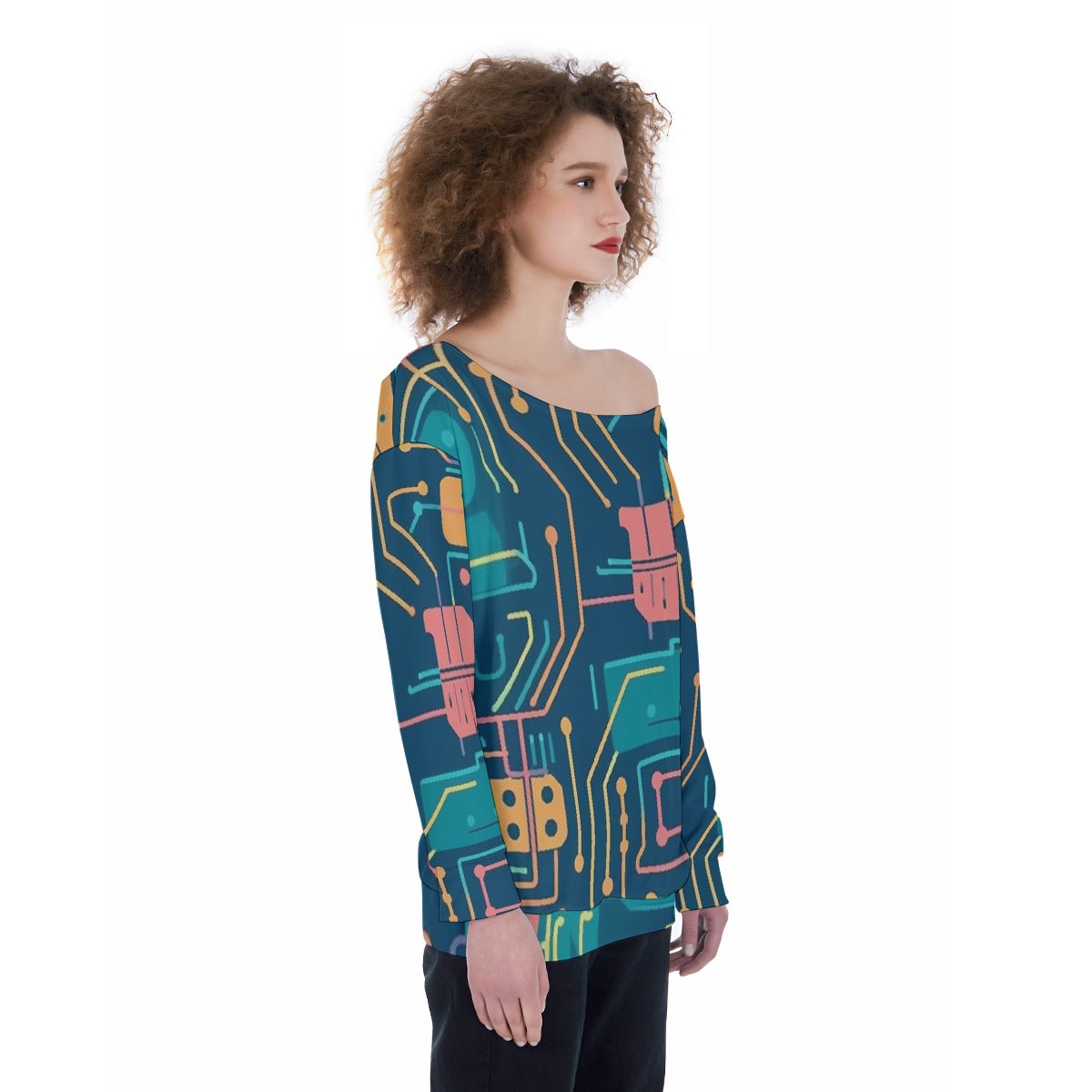 All-Over Print Oversized Women's Off-Shoulder Sweatshirt