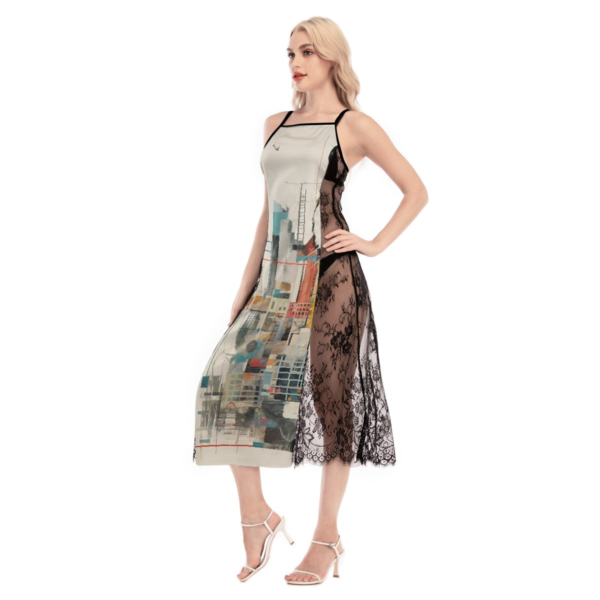 All-Over Print Women's Lace Cami Cross Back Dress