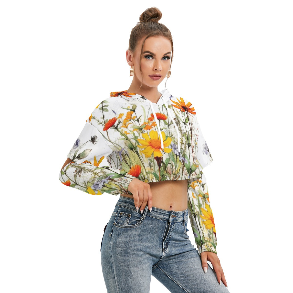 All-Over Print Women's Heavy Fleece Hoodie With Hollow Out Sleeve