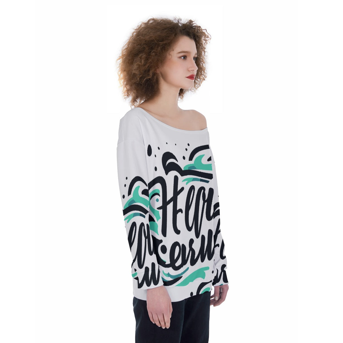 All-Over Print Oversized Women's Off-Shoulder Sweatshirt