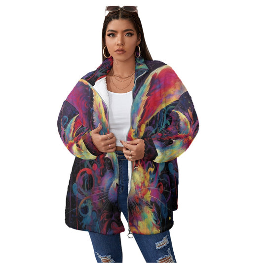 All-Over Print Unisex Borg Fleece Stand-up Collar Coat With Zipper Closure(Plus Size)