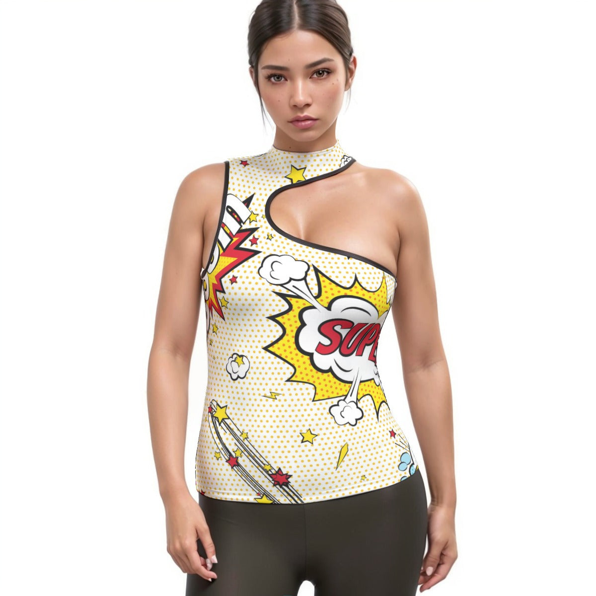 All-Over Print Women's Halter Sleeveless Asymmetrical Tank Top