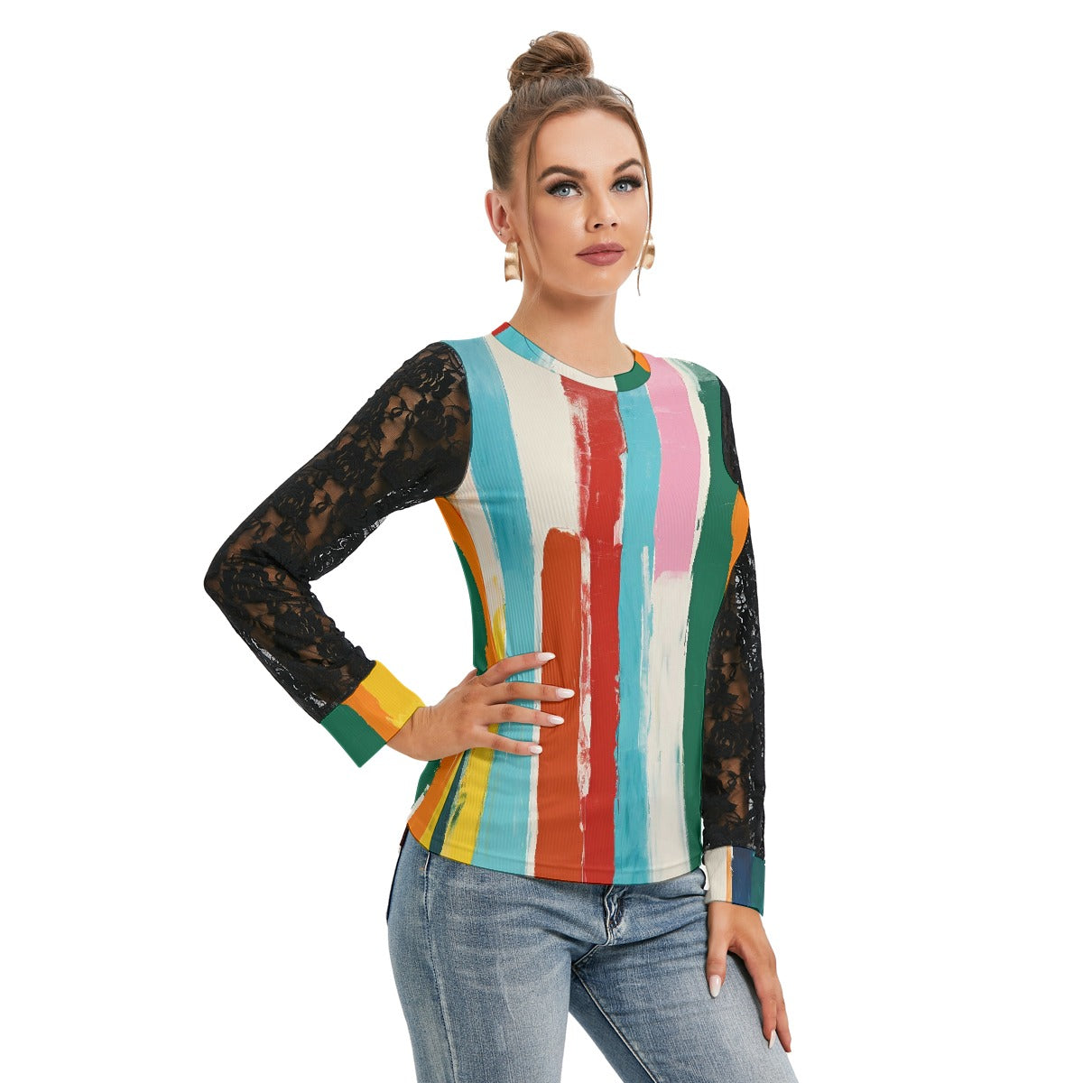 All-Over Print Women's T-shirt And Sleeve With Black Lace