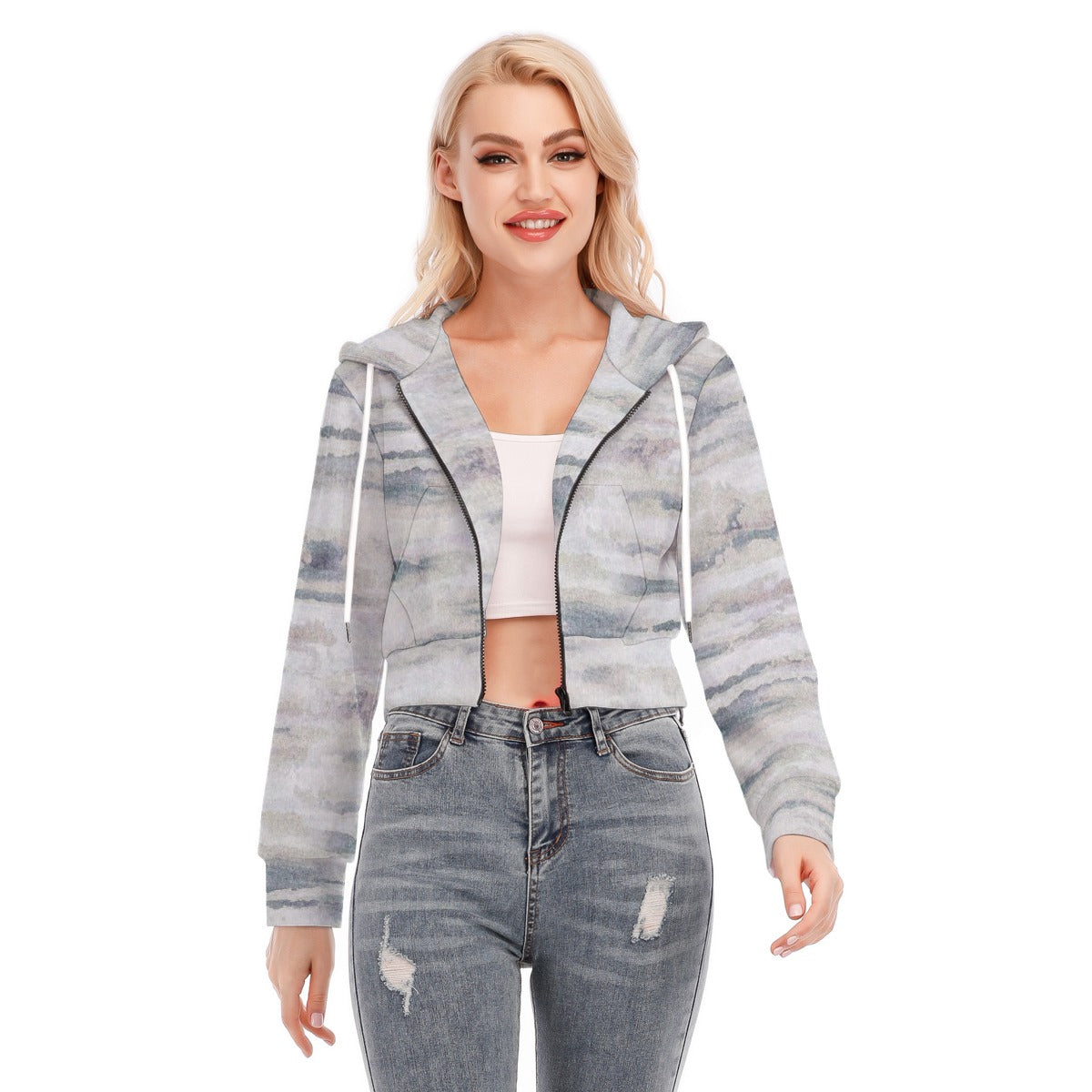 All-Over Print Women's Crop Top Hoodie With Zipper Closure
