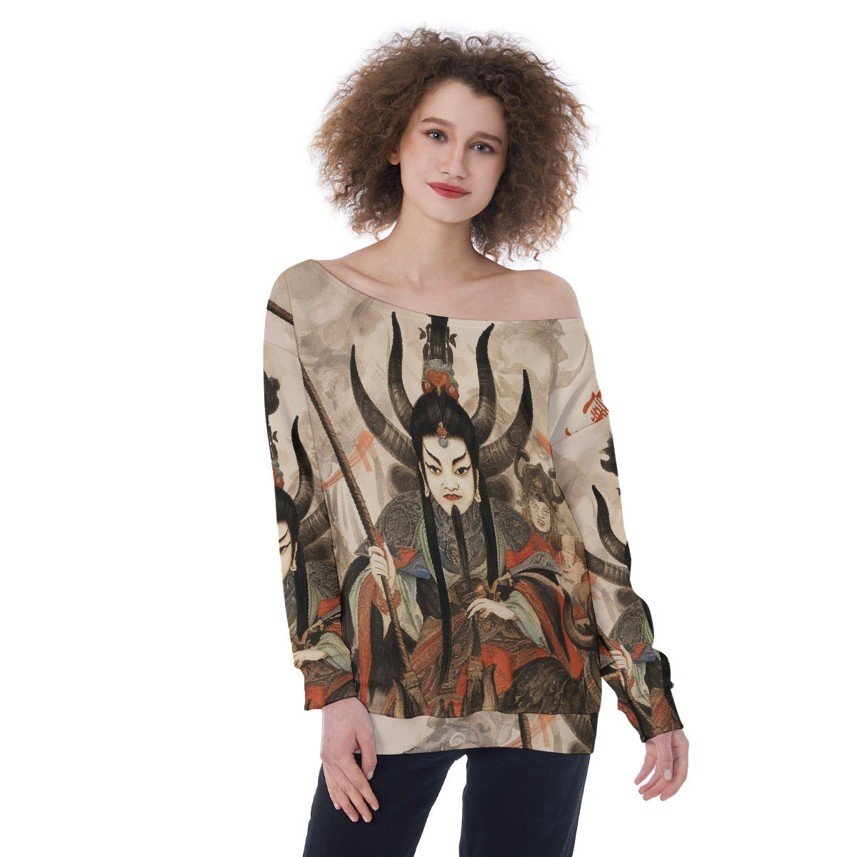 All-Over Print Oversized Women's Off-Shoulder Sweatshirt