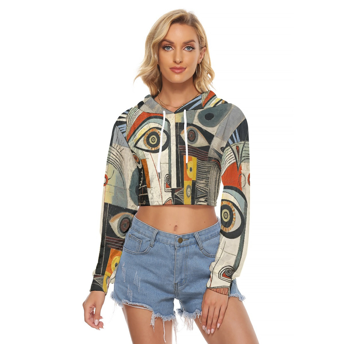 All-Over Print Women's Crop Top Hoodie|Velvet
