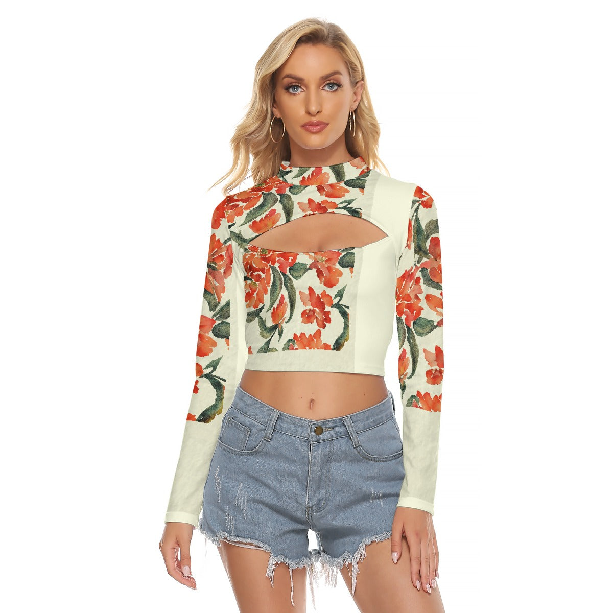 All-Over Print Women's Hollow Chest Keyhole Tight Crop Top