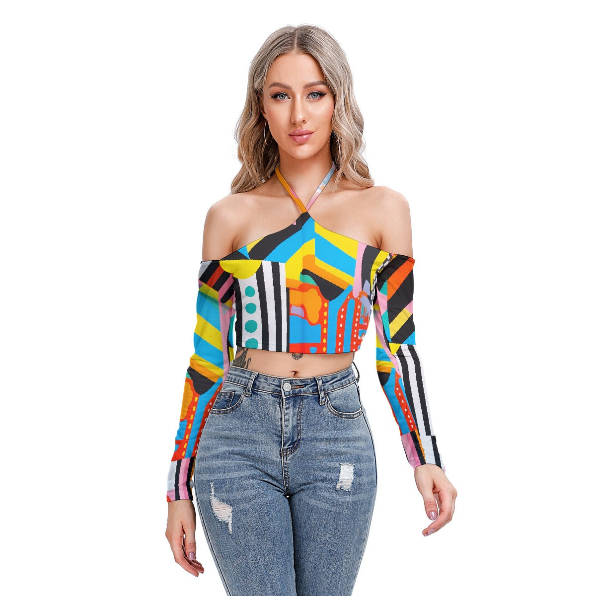 All-Over Print Women's Halter Lace-up Top
