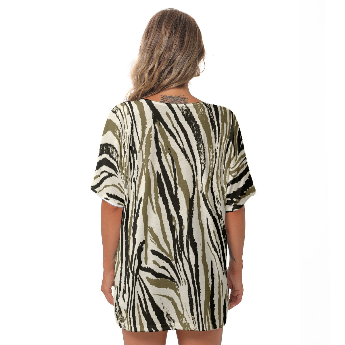 All-Over Print Women's Bat Sleeves V-Neck Blouse