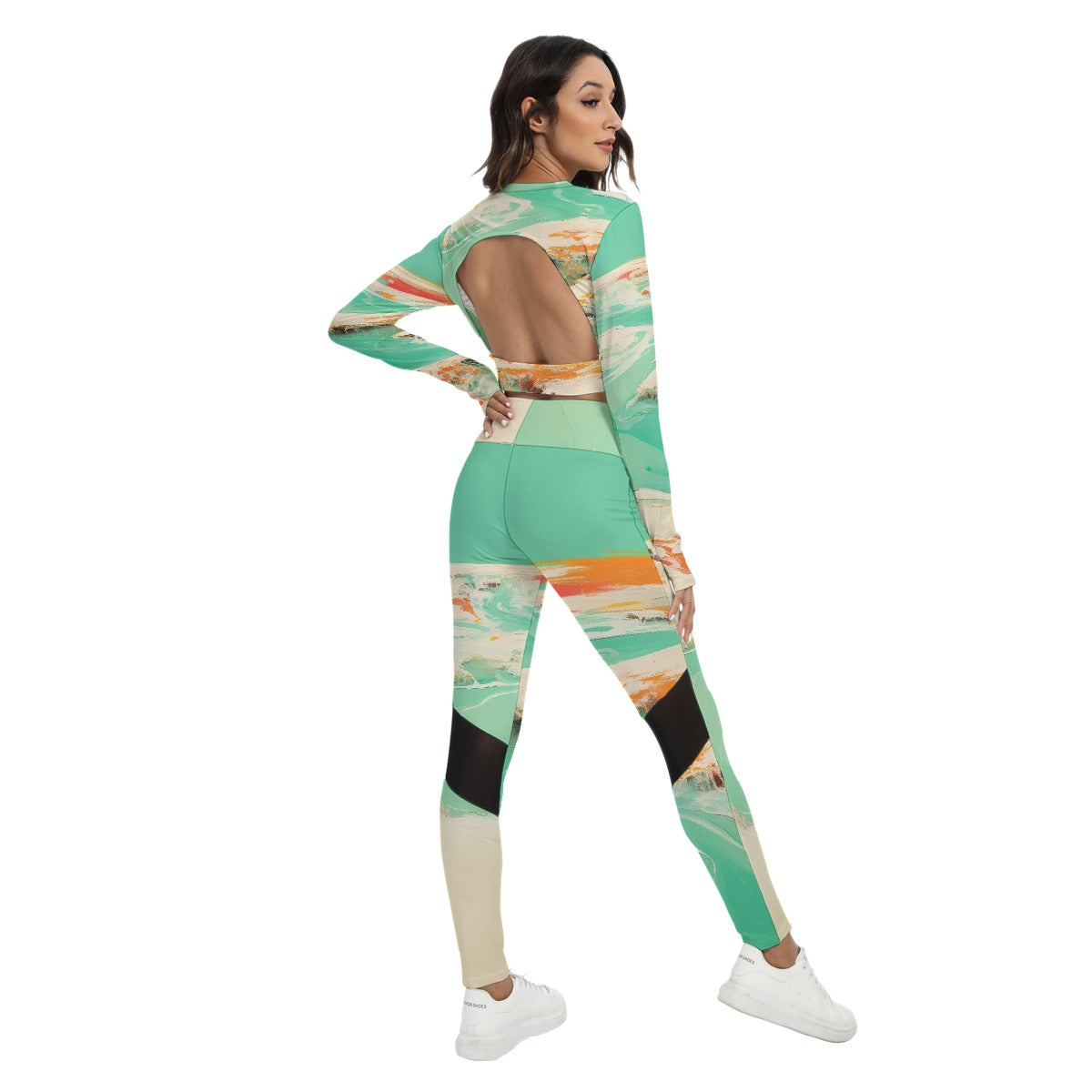 All-Over Print Women's Sport Set With Backless Top And Leggings