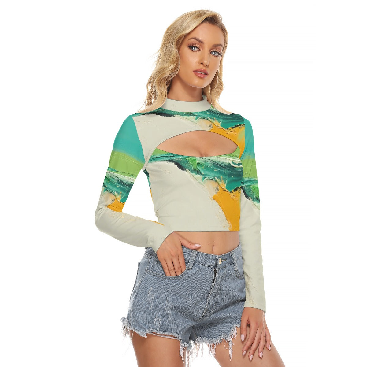 All-Over Print Women's Hollow Chest Keyhole Tight Crop Top