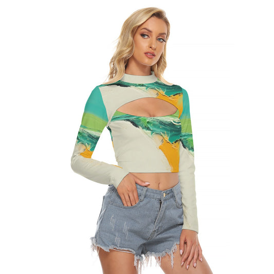 All-Over Print Women's Hollow Chest Keyhole Tight Crop Top