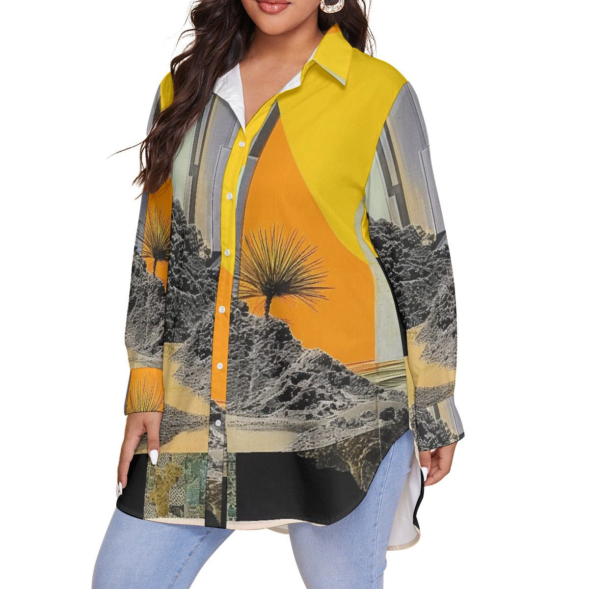 All-Over Print Women's Shirt With Long Sleeve(Plus Size)