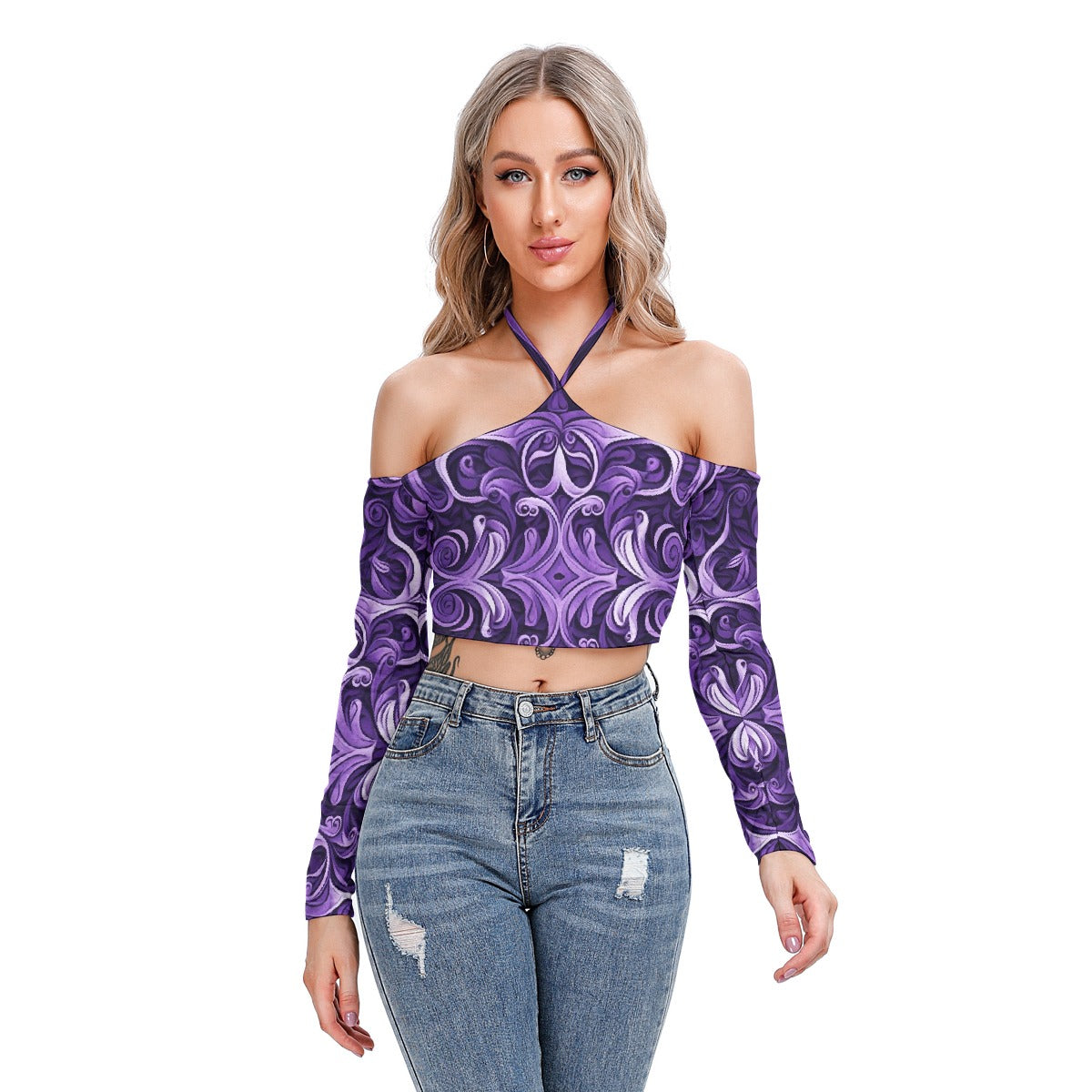 All-Over Print Women's Halter Lace-up Top