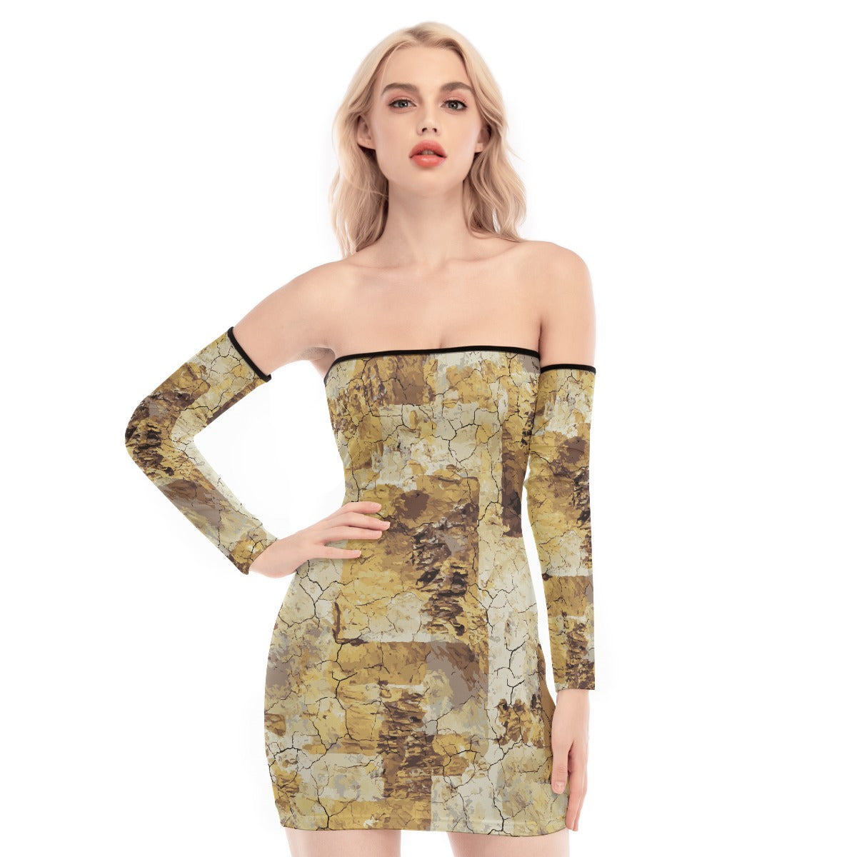 All-Over Print Women's Off-shoulder Back Lace-up Dress