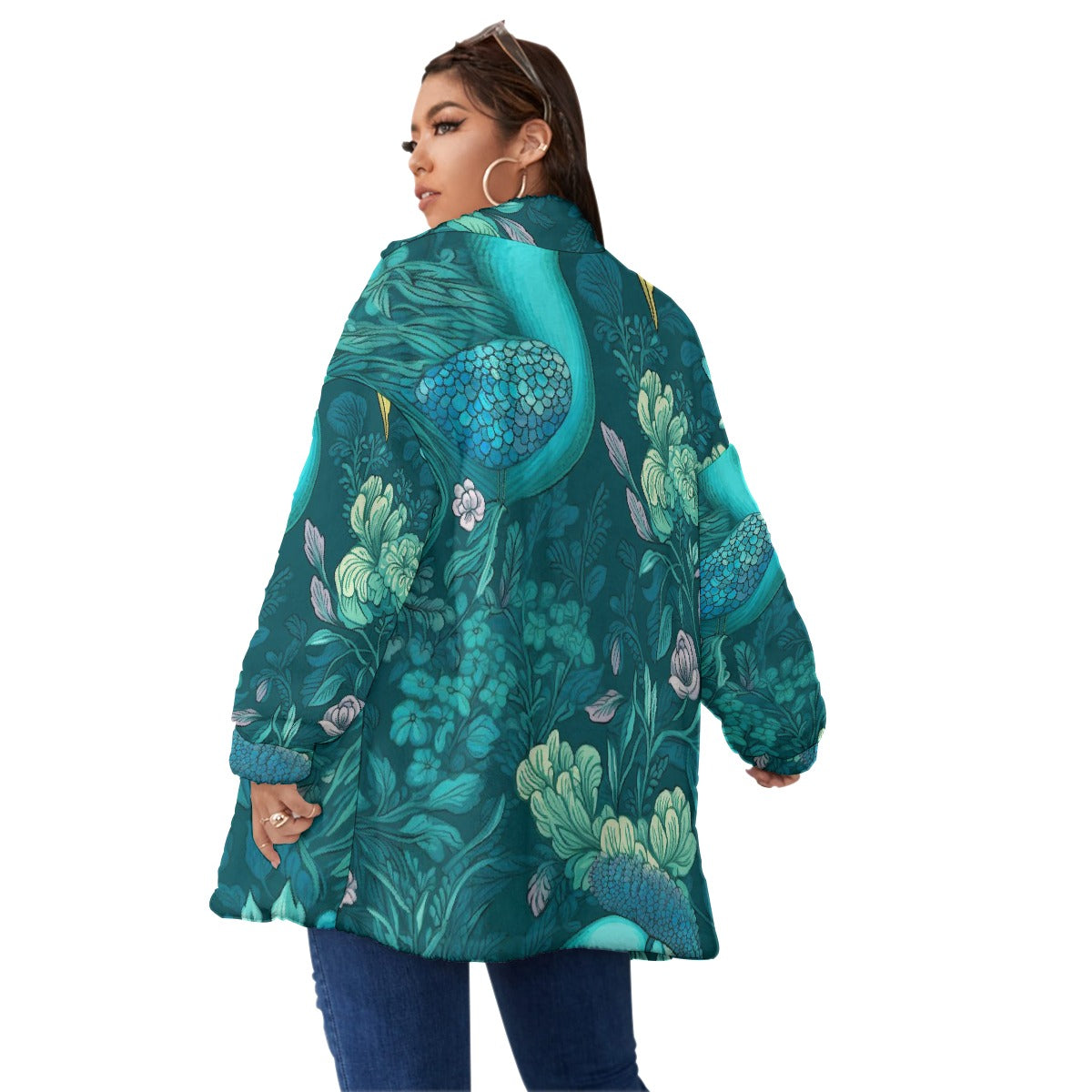 All-Over Print Unisex Borg Fleece Stand-up Collar Coat With Zipper Closure(Plus Size)