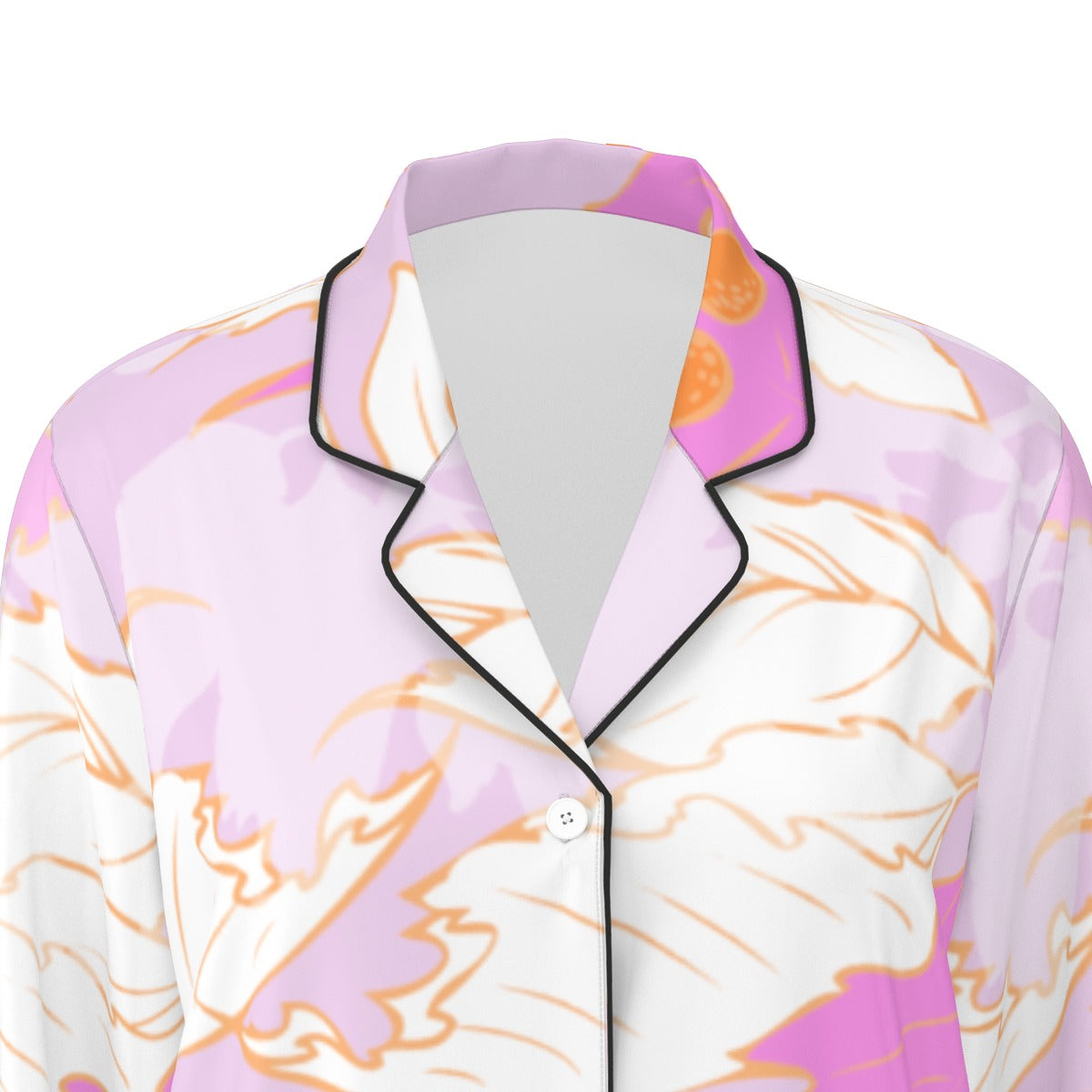 All-Over Print Women's Long Sleeve Pajama Set With Black Contrast Piping