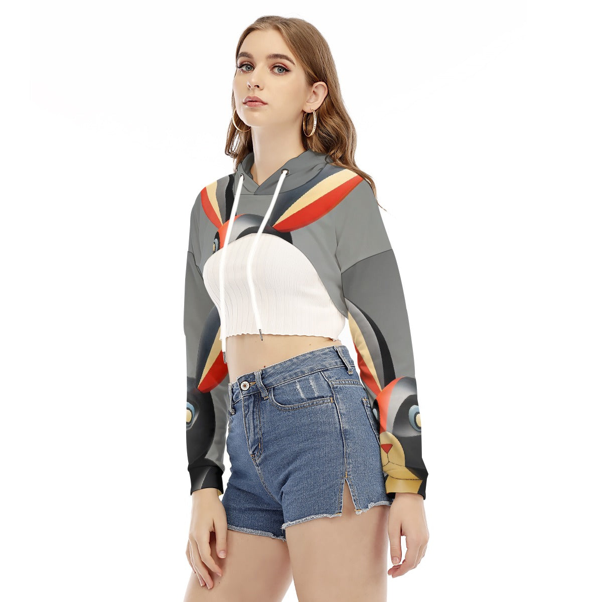 All-Over Print Women's Smock Short Hoodie With Long Sleeve