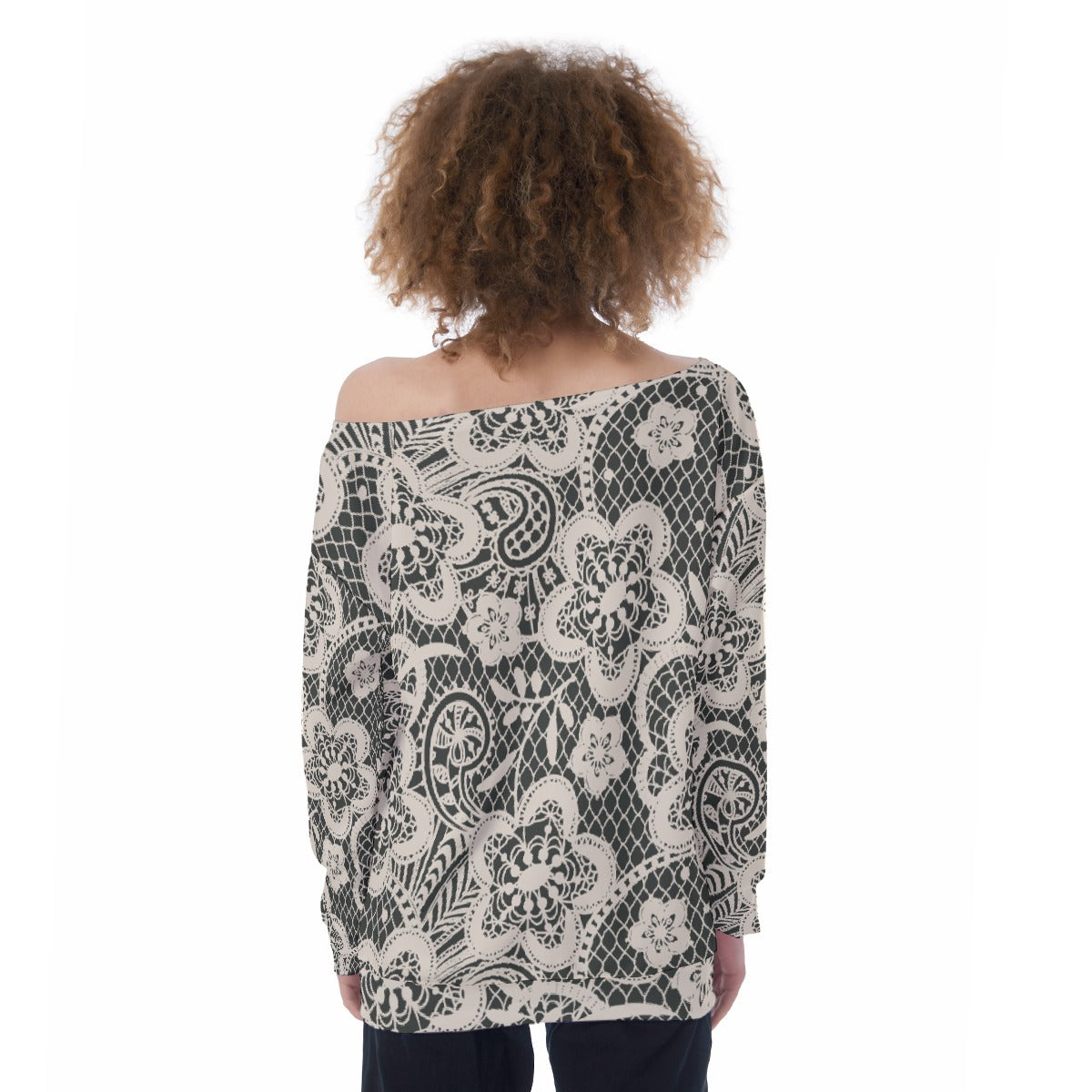 All-Over Print Oversized Women's Off-Shoulder Sweatshirt
