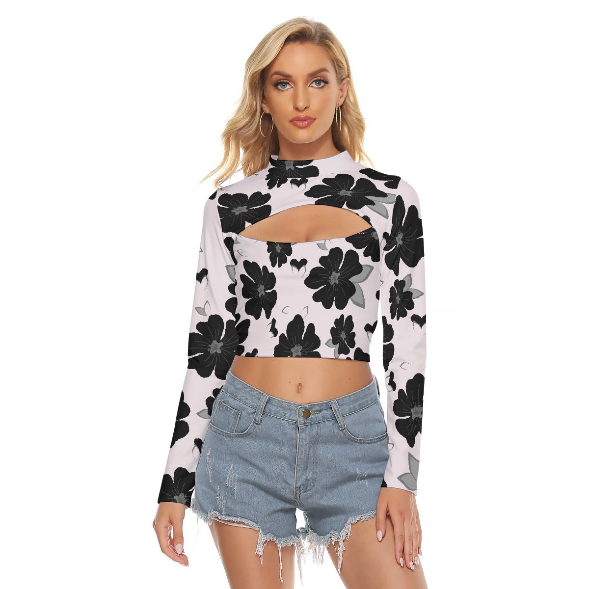 All-Over Print Women's Hollow Chest Keyhole Tight Crop Top