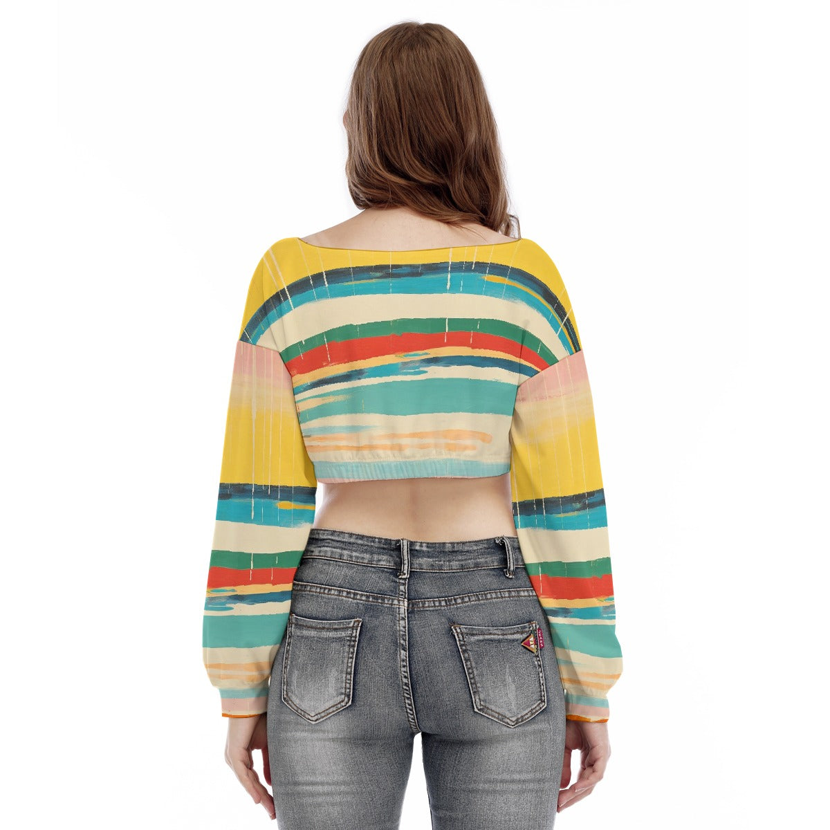 All-Over Print Women's V-neck Long Sleeve Cropped Sweatshirt